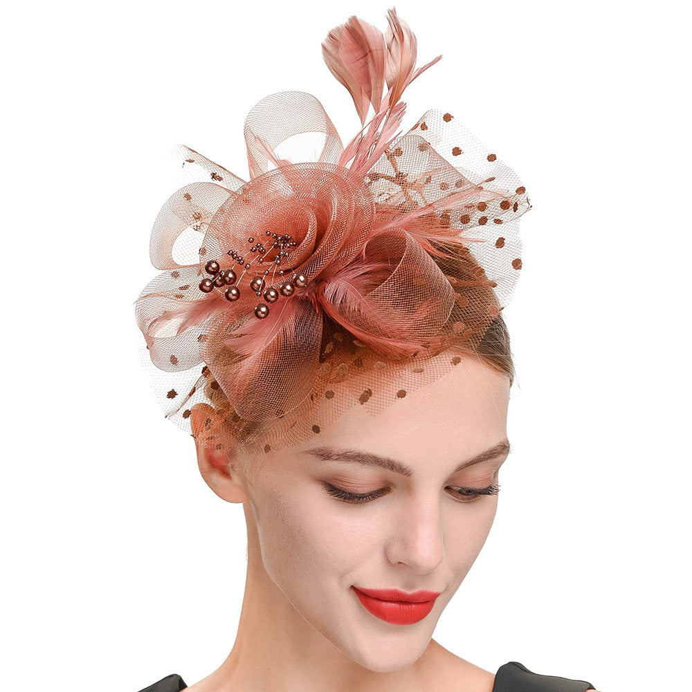 Feather Bride Hair Ornament Mesh Hat Combination Hairpin