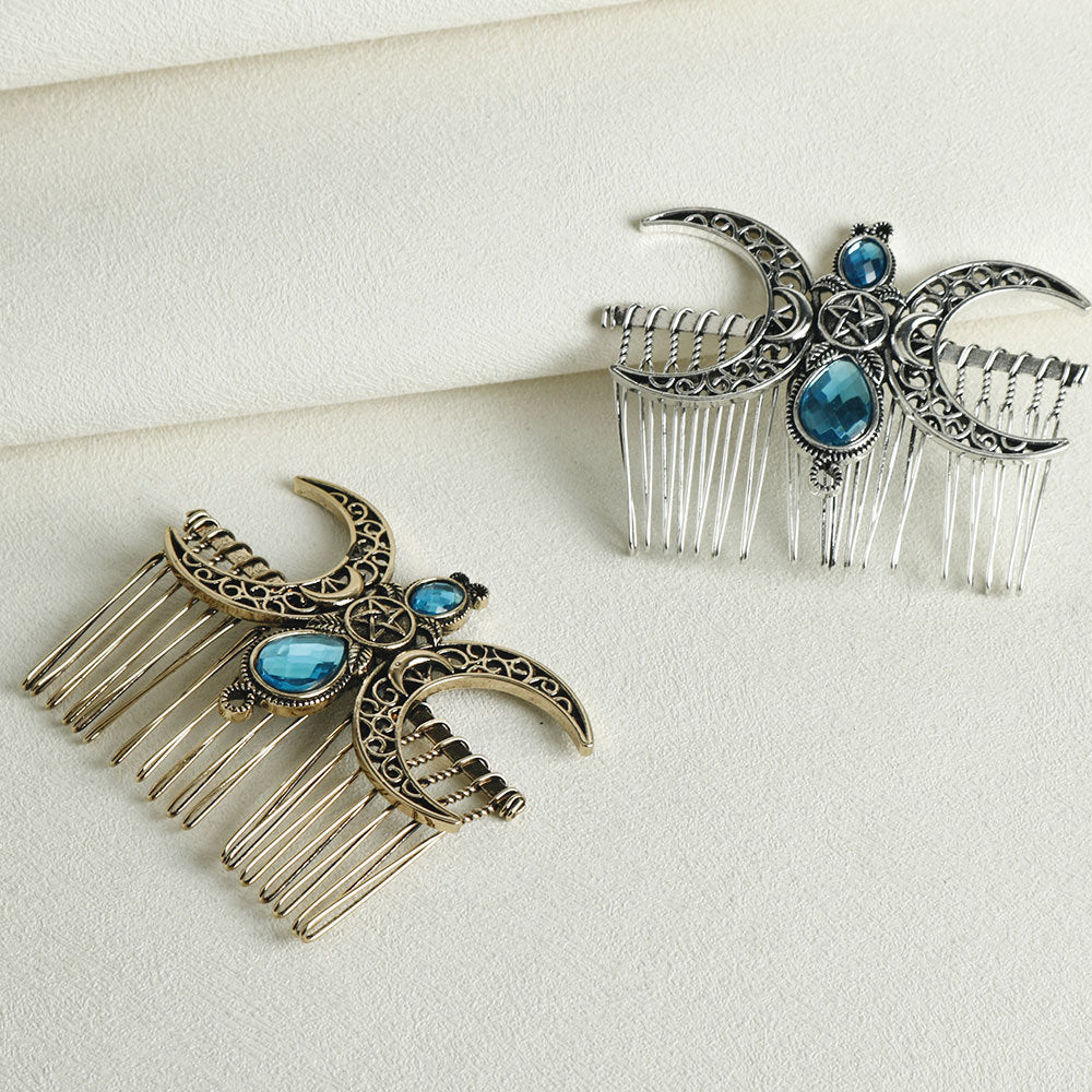 Blue Diamond Moon Hair Comb Lady Updo Plug Accessories Headdress