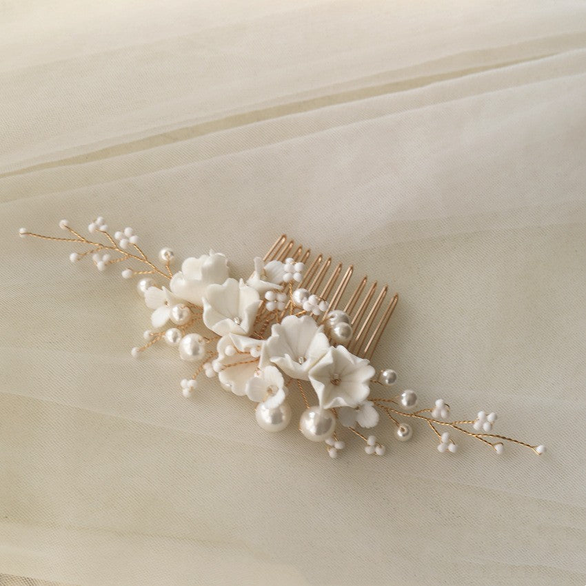 Ceramic Flower Hair Comb Bride Simplicity