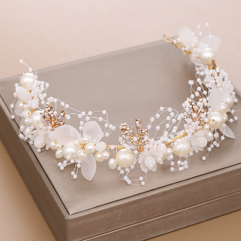 Children's Fashion Pearl Flower Golden Leaf Headdress