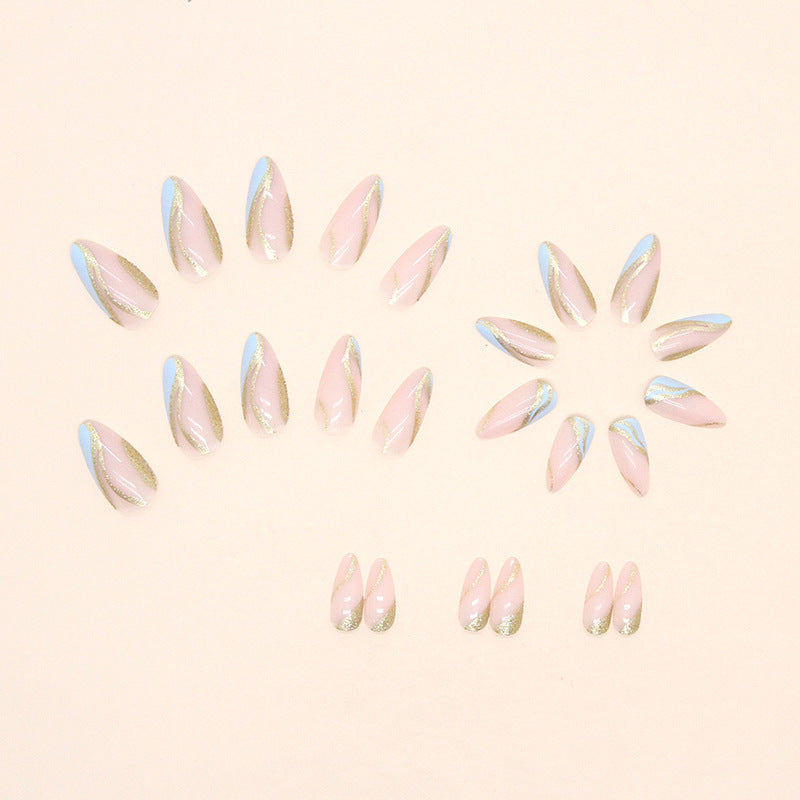 Blue Ripple Glitter Almond Wear Nail Tips