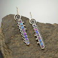 925 Silver-plated Long Comb Tooth Abstract Rainbow Earrings Creative Zigzag Rainbow Purple Blue Earrings