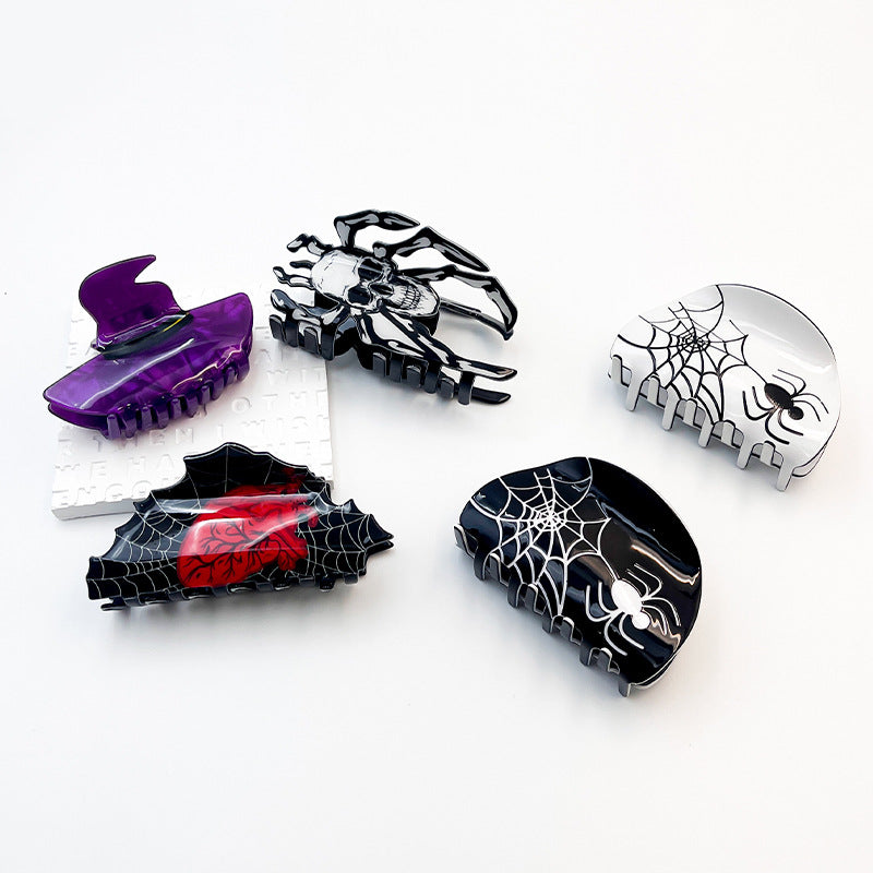 Halloween Grip Acrylic Spider Retro Updo Clip