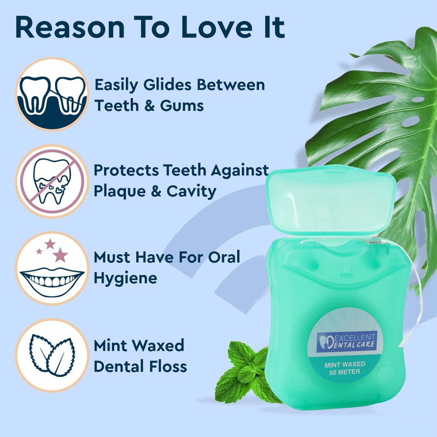 Mint Waxed Dental Floss  (50 Meter )