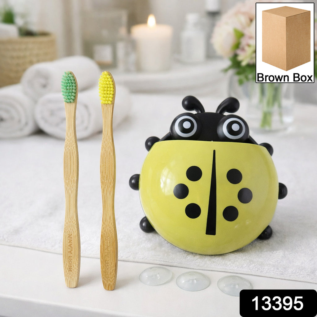 Cute Ladybug Toothbrush Holder With Toothbrush Combo Set