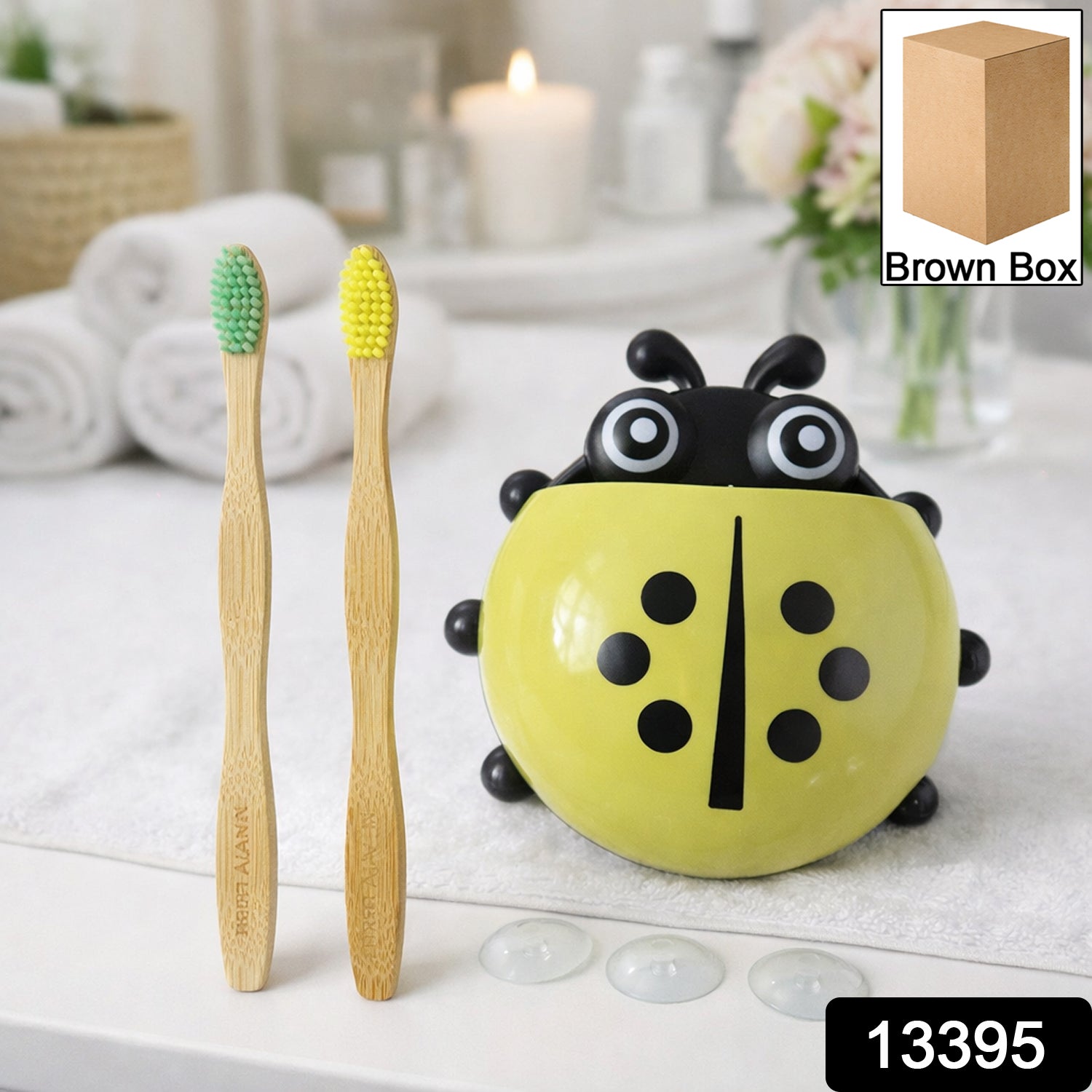 Cute Ladybug Toothbrush Holder With Toothbrush Combo Set