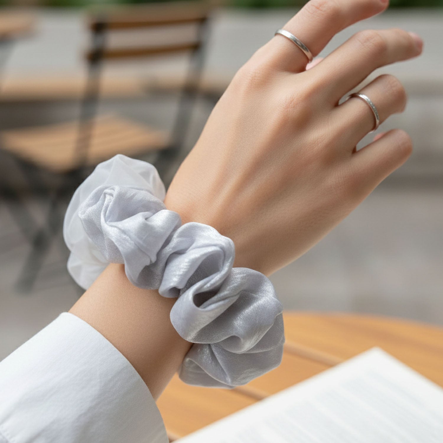 Dual-tone Satin  Mesh Fabric Hair Scrunchie (1 Pc)