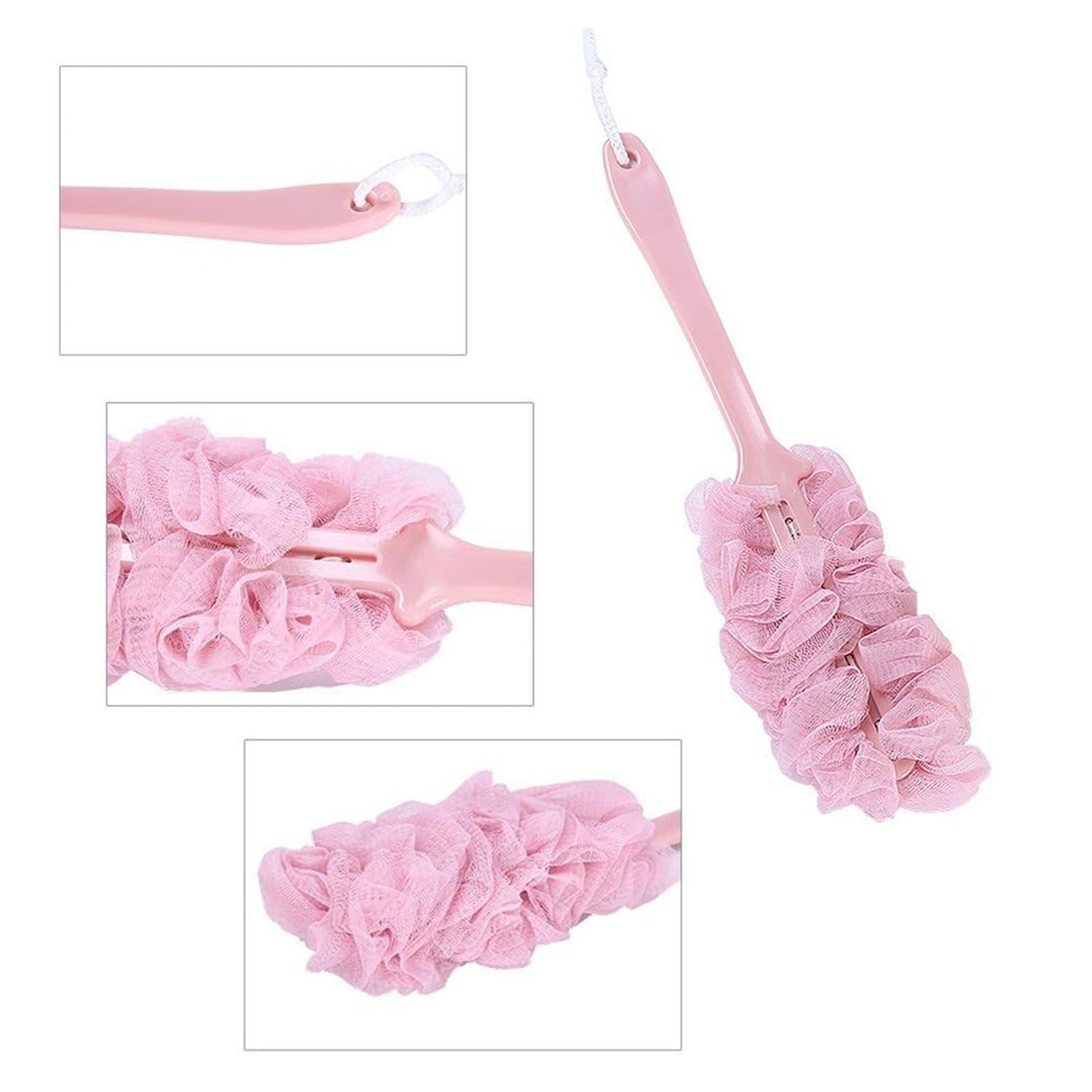6702 Loofah Back Scrubber For Shower Long Handle Bath Sponge Shower Brush Soft Nylon Mesh Back Cleaner Washer Body Bath Brush For Women And Men Bathroom Shower Accessories
