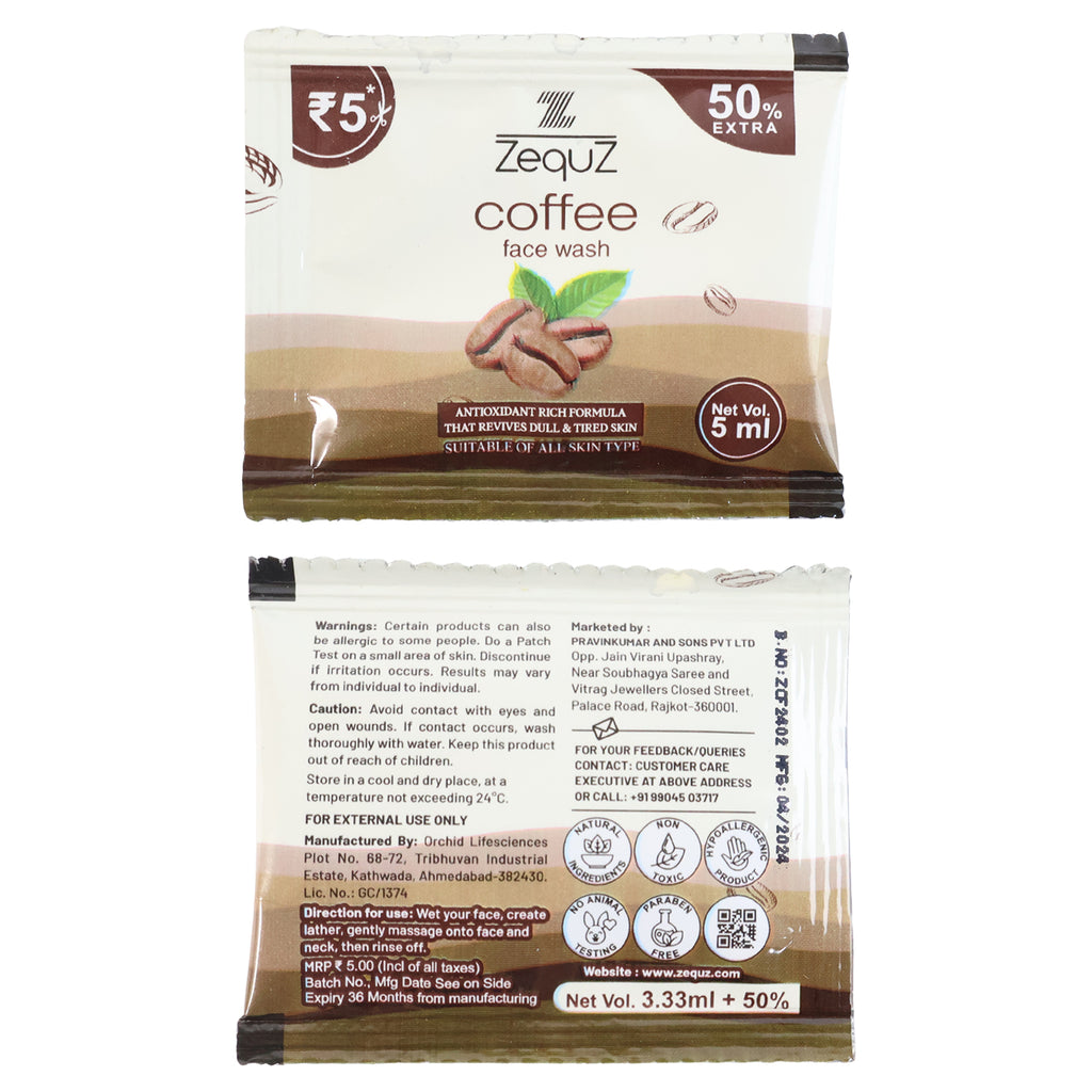 Zequz Coffee Face Wash Sachet (5 Ml  1 Pc)