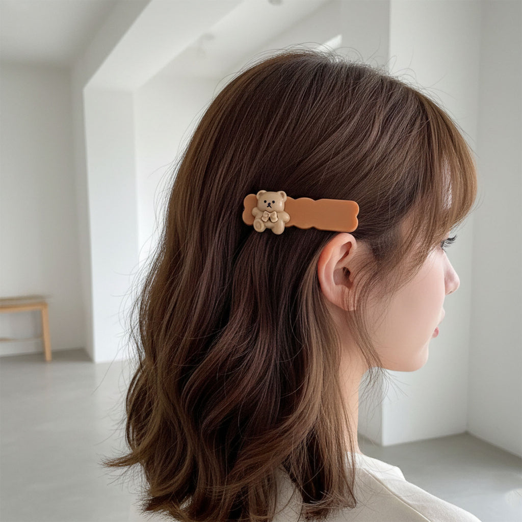 Cute Teddy Bear Decorative Snap Hair Clips Set (4 Pc)