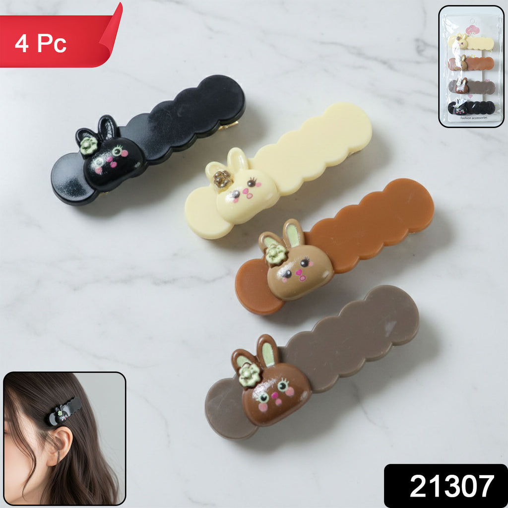 Cute Bunny Cartoon Decorative Hair Clips Set (4 Pc)
